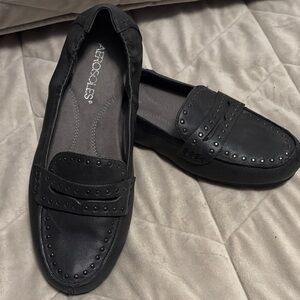 AEROSOLES Black Studded Slip-On Shoes